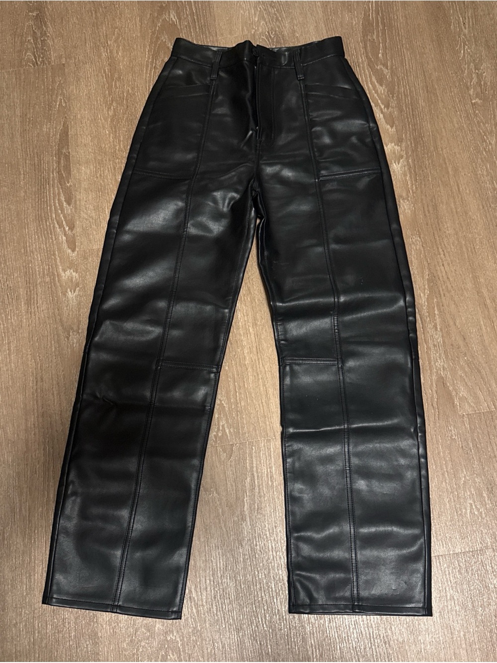 pistola Black Faux Leather Straight Jeans